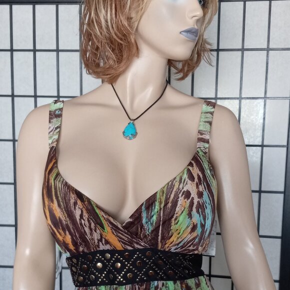 NWT Studio West Sz XL Faux Wrap Multicolor Animal Print Beaded Waist Dress - Picture 4 of 8